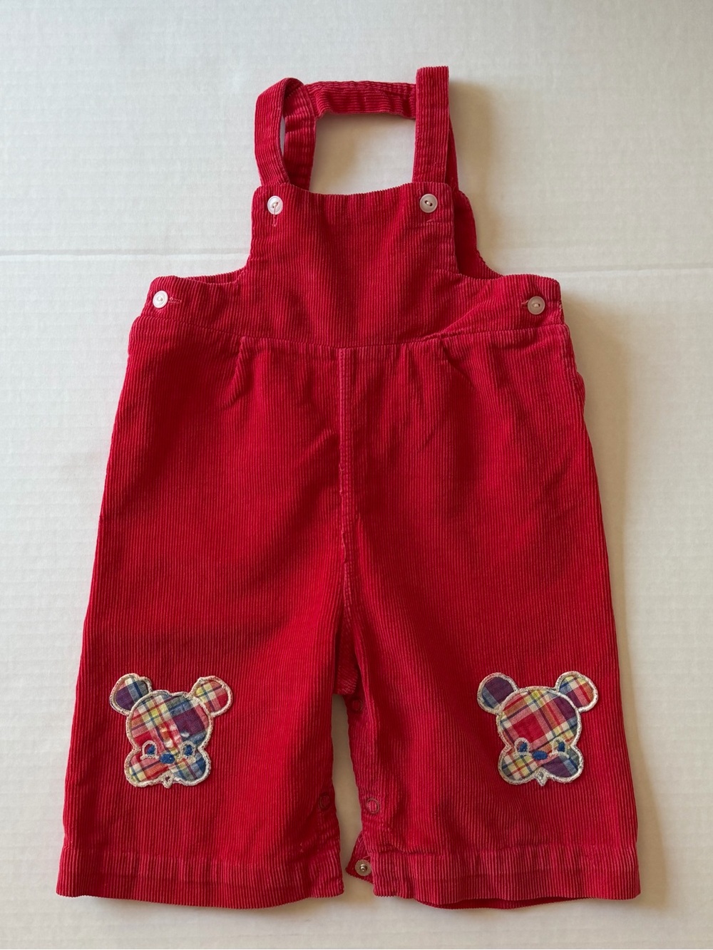 Vintage Handmade Red Corduroy Teddy Bear Overalls 6-9M